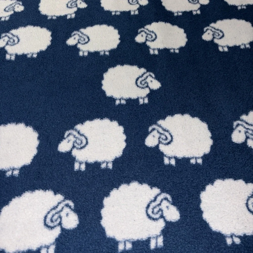 VTG BIEDERLACK BLANKET SHEEP REVERSABLE BLUE WHITE LAMB SMALL THROW 45 X 53
